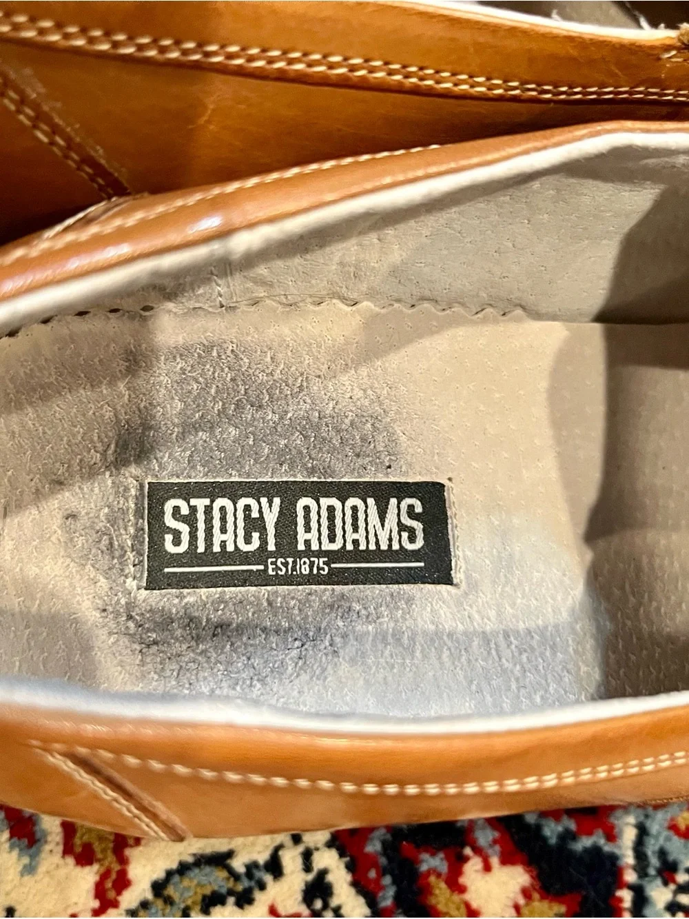 Stacy Adams Men’s Cognac Tan Square Toe Slip-On Leather Dress Shoes Loafers